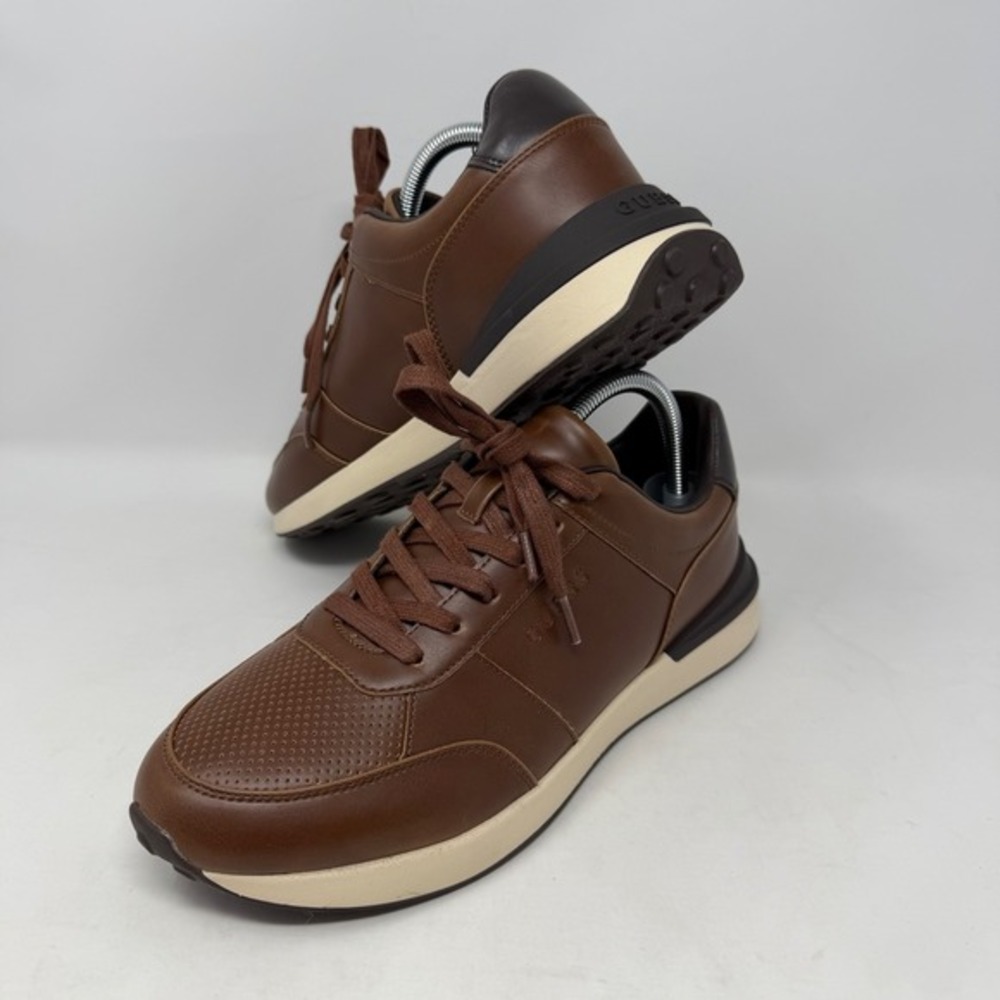 Guess‎ Fashion Sneakers Mens 9.5 Brown Faux Leather GMOBVIO-R Comfort Preppy